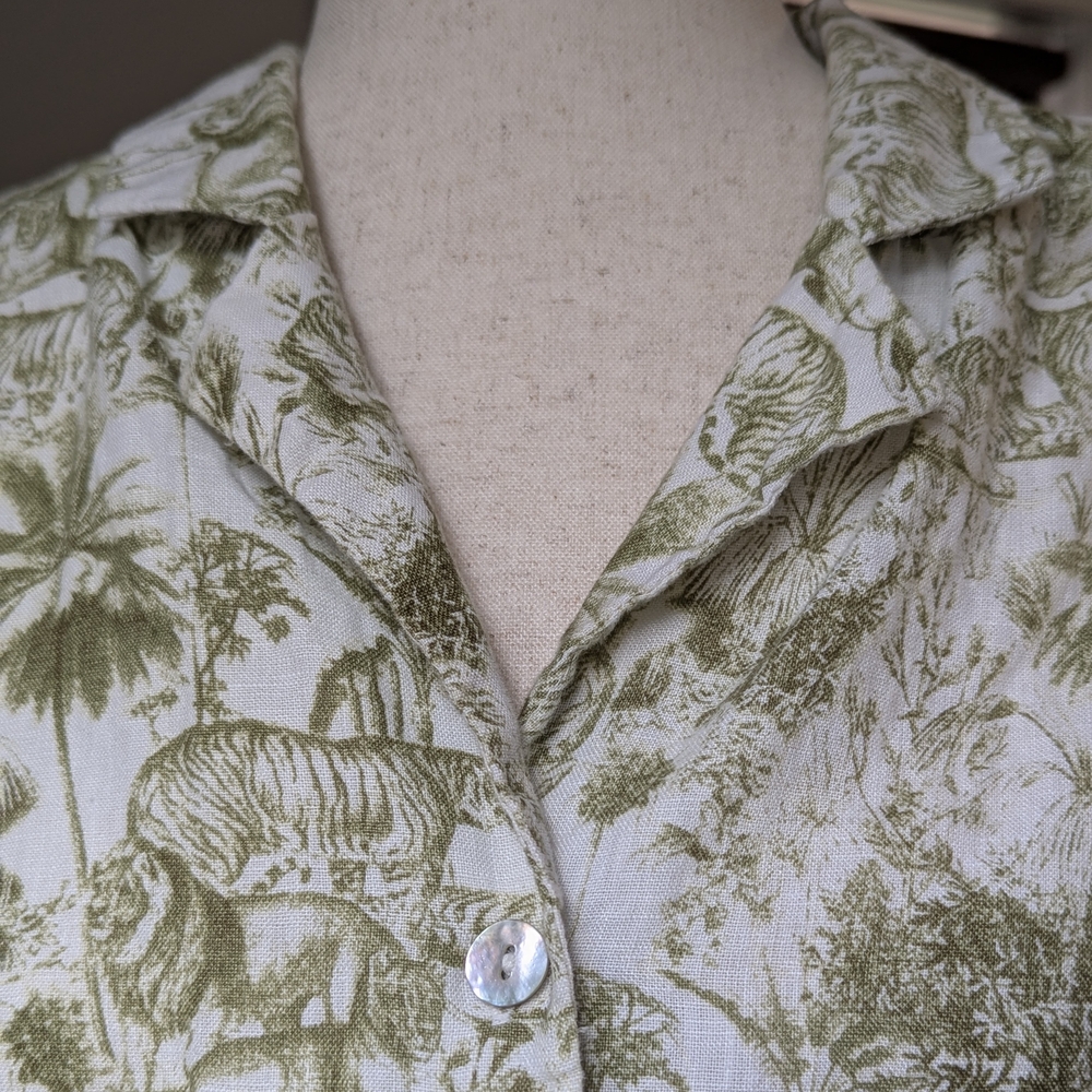 Rachel Zoe Linen Tiger Jungle Print Sleeveless Cropped Vest Cruise Vacation Top - Picture 8 of 10